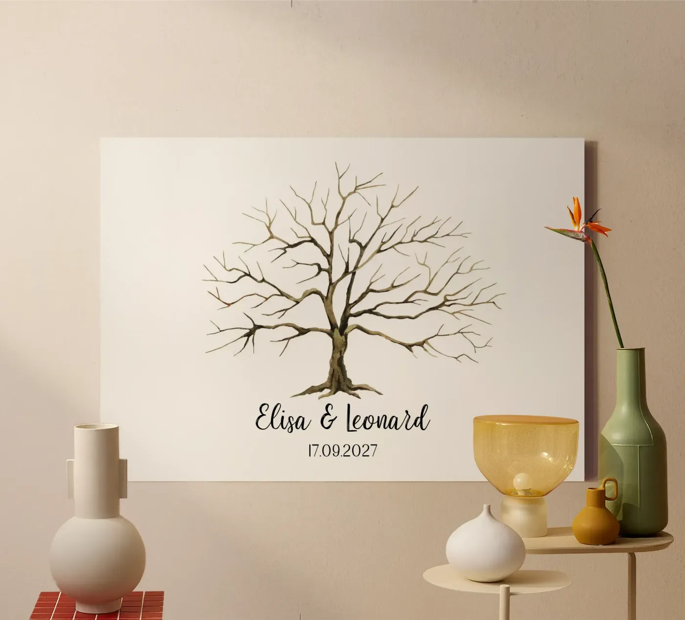 Fingerabdruck Gästebuch Hochzeit Baum - Lebensbaum Gästebuch Leinwand mit Schattenfugenrahmen von Wunderbarwir