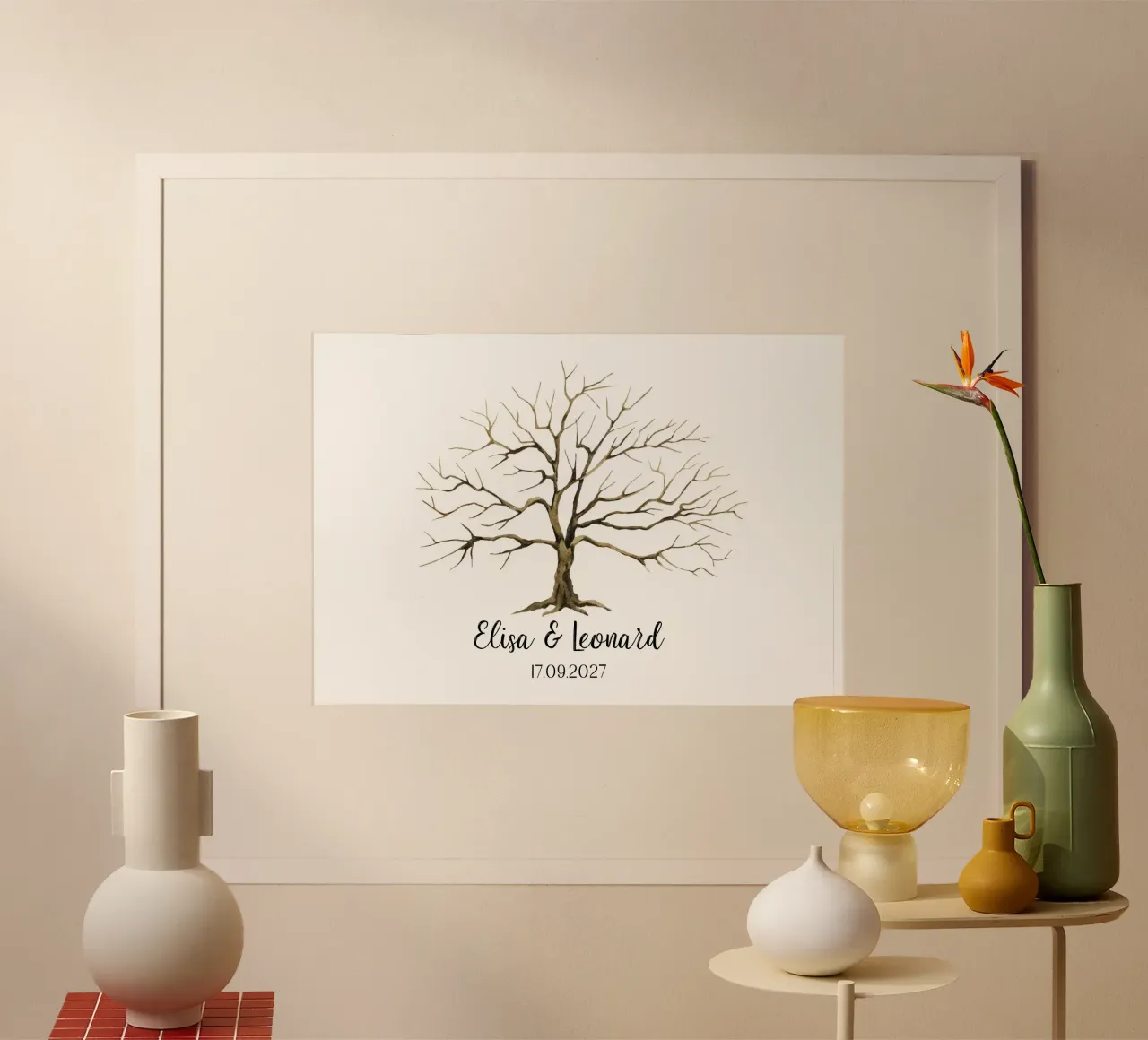 Fingerabdruck Gästebuch Hochzeit Baum - Lebensbaum Gästebuch Poster mit Kunststoffrahmen von Wunderbarwir