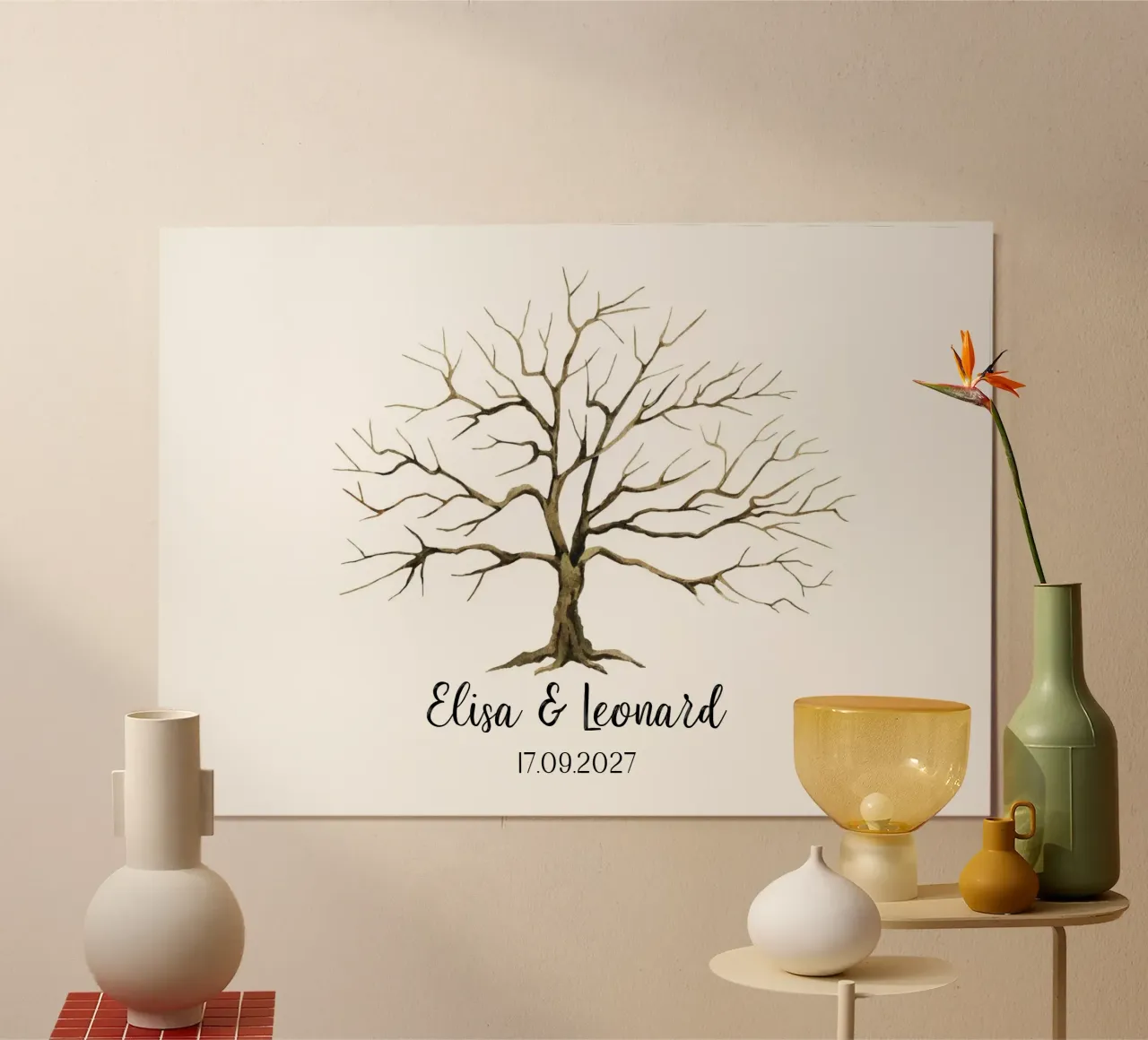 Fingerabdruck Gästebuch Hochzeit Baum - Lebensbaum Gästebuch Poster mit Kunststoffrahmen von Wunderbarwir