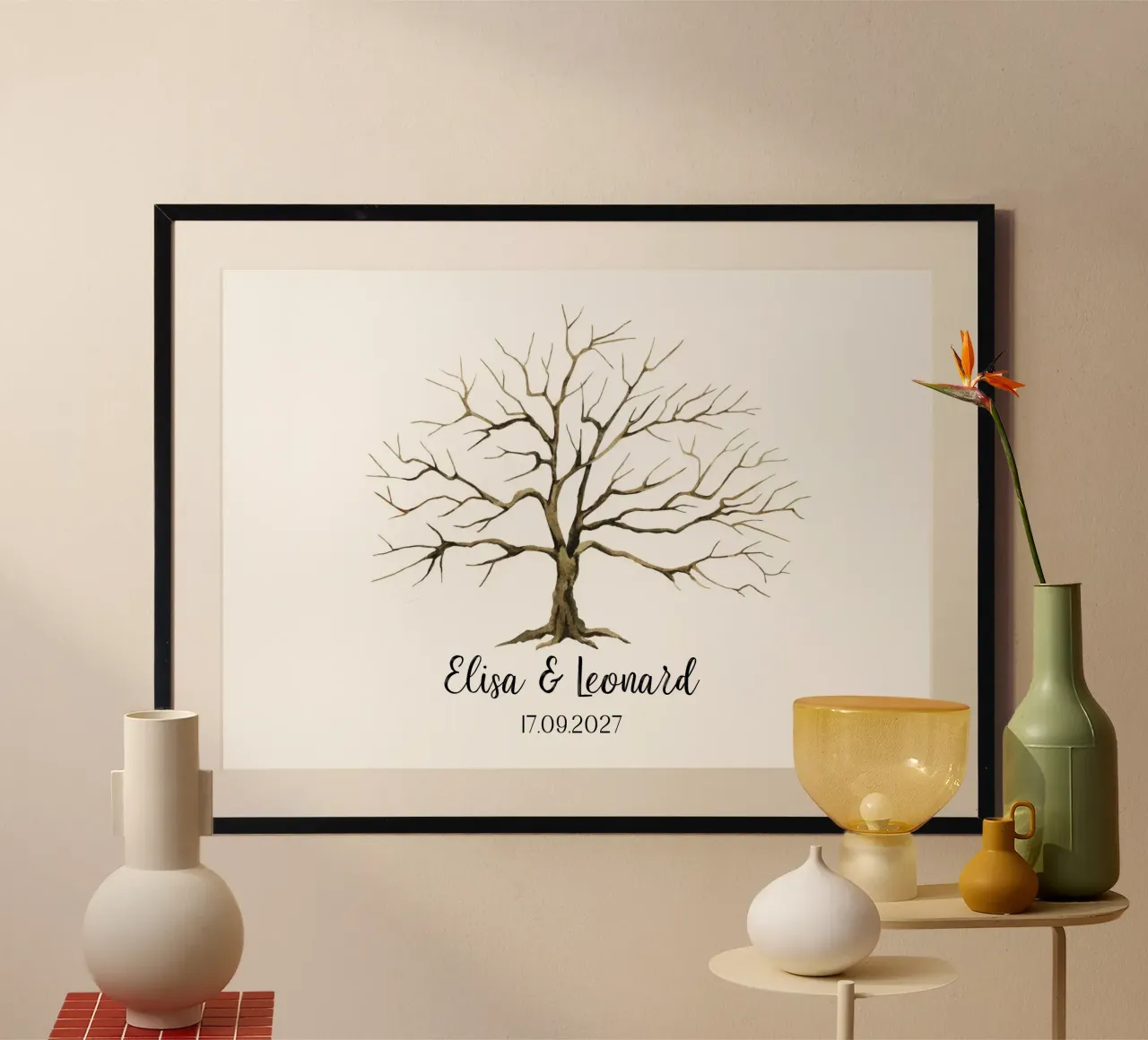 Fingerabdruck Gästebuch Hochzeit Baum - Lebensbaum Gästebuch Poster mit Kunststoffrahmen von Wunderbarwir