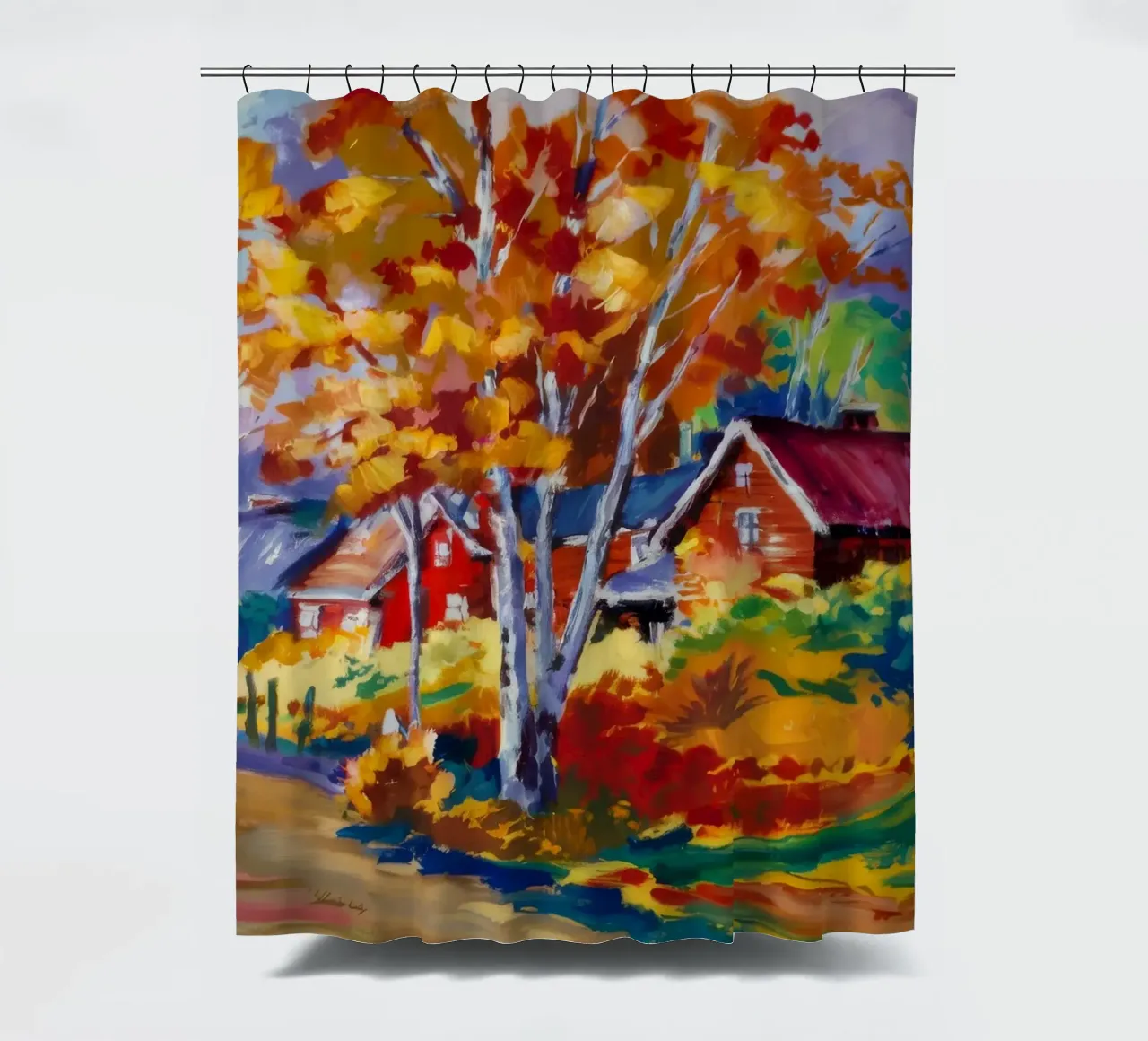Autumn Cabin Brilliance shower curtain by Radiance Landscape