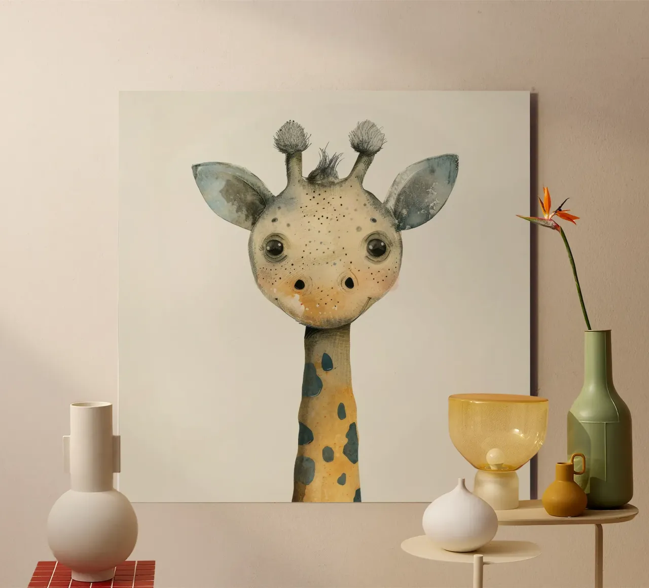 Elegant Giraffe with Gentle Curves and Soft Lines alu-dibond by DesignDoodle