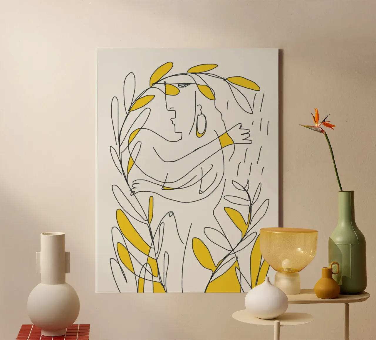 Doccia tropicale in line art tela con Cornice a cassetta da Little Dean