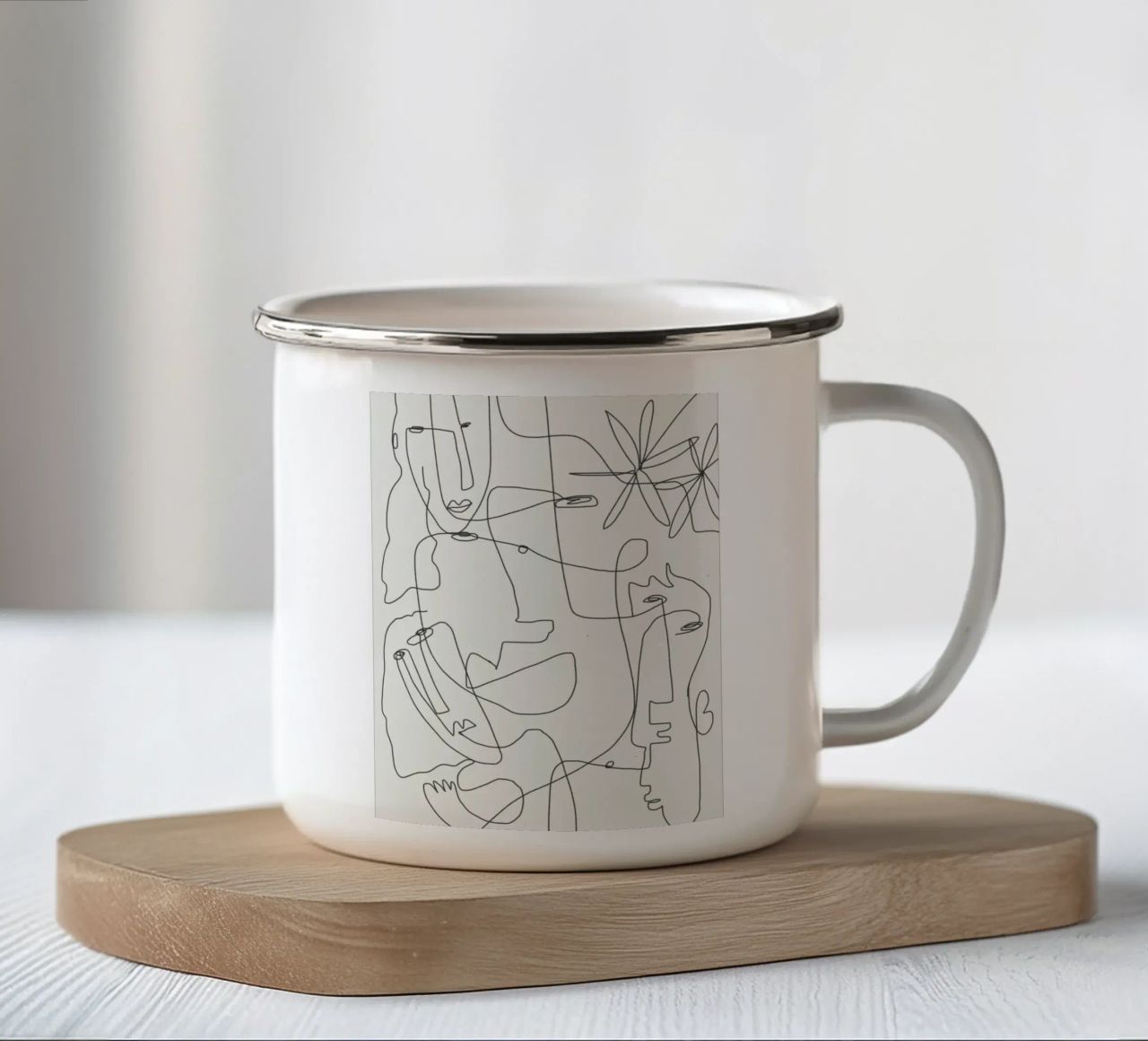 Visages en dessin au trait mug en émail de Little Dean