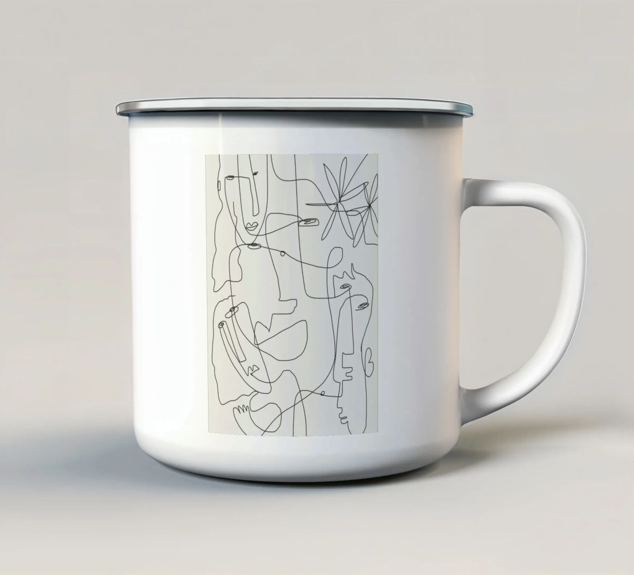 Visages en dessin au trait mug en émail de Little Dean