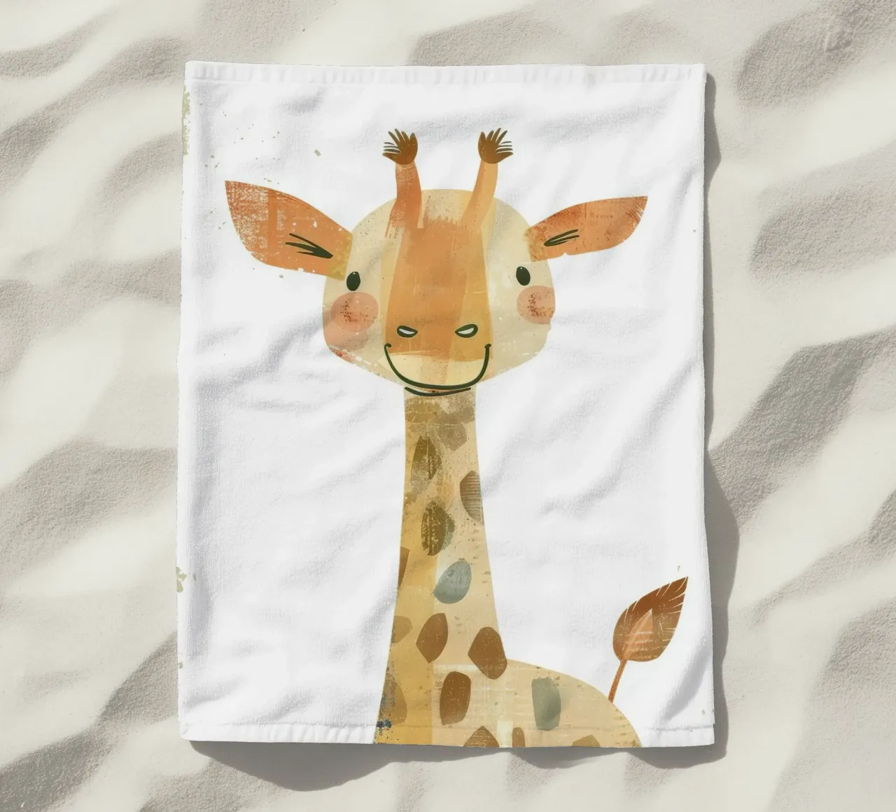 Whimsical Giraffe in Earthy Tones with Artistic Texture beach towel by DesignDoodle
