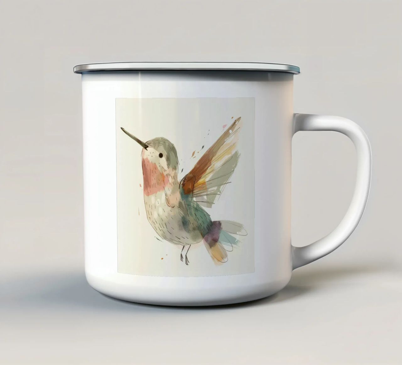 Dynamic Hummingbird in Vibrant Watercolor enamel mug by DesignDoodle