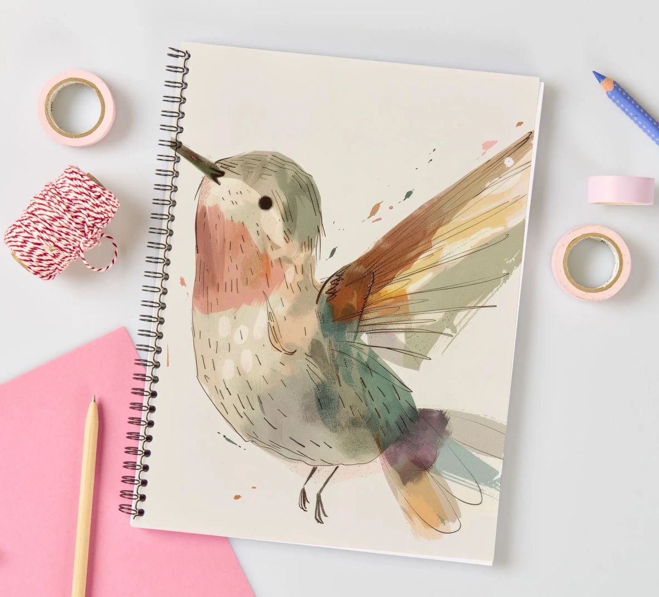 Dynamic Hummingbird in Vibrant Watercolor spiral notebook by DesignDoodle