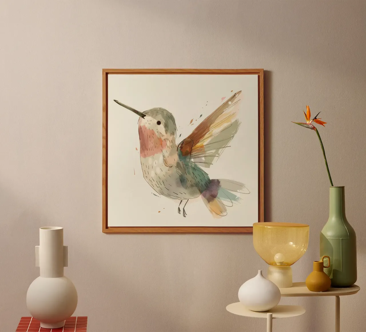 Colibrì dinamico in acquerello vibrante alluminio dibond da DesignDoodle