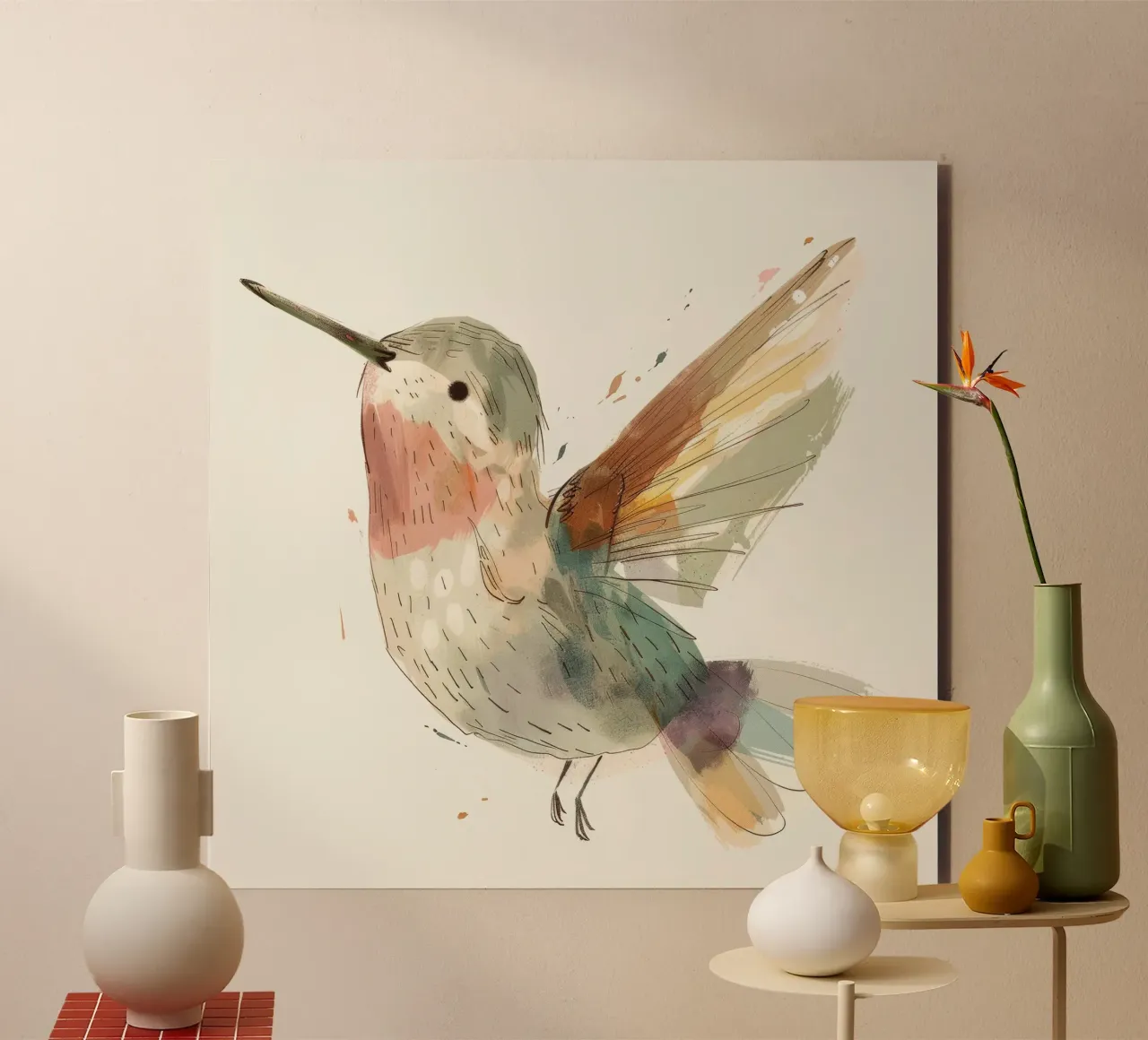 Colibrì dinamico in acquerello vibrante alluminio dibond da DesignDoodle