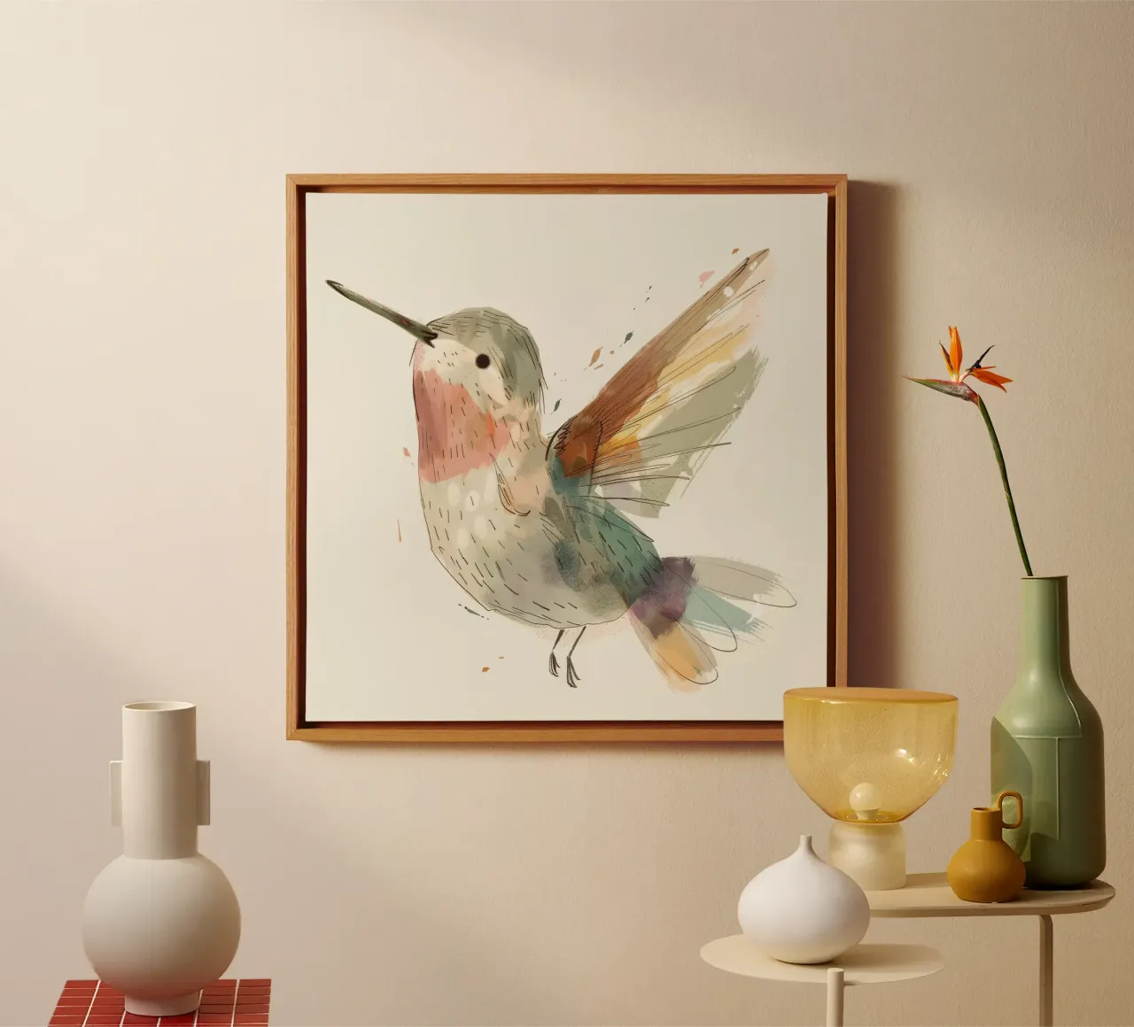Colibrì dinamico in acquerello vibrante tela da DesignDoodle
