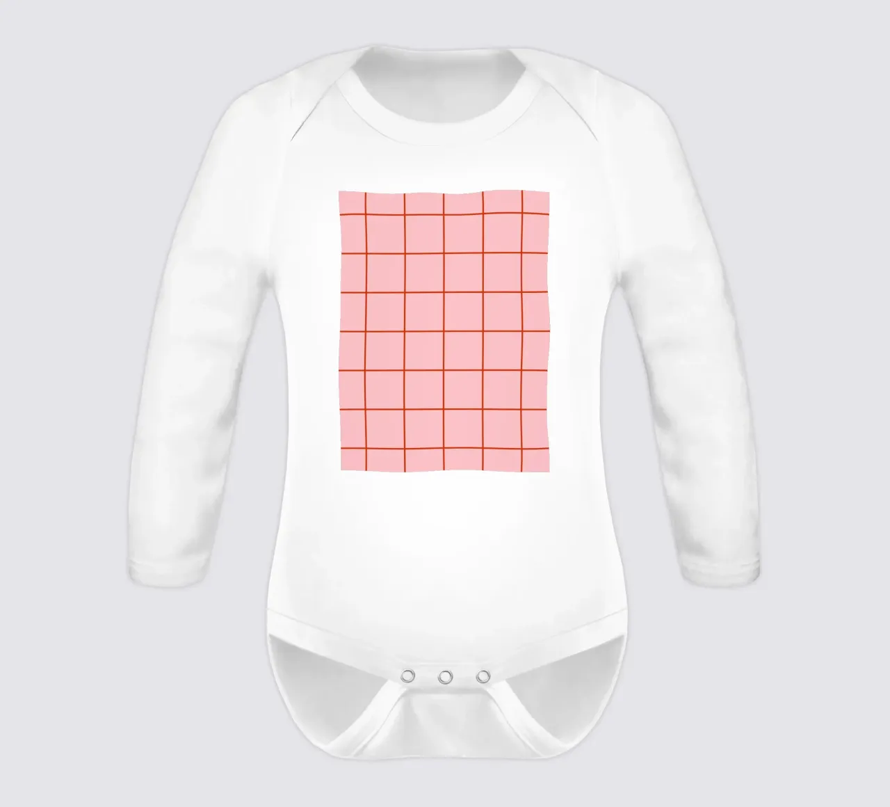 Striped squares - pink and red long-sleeve baby romper by Wackapacka