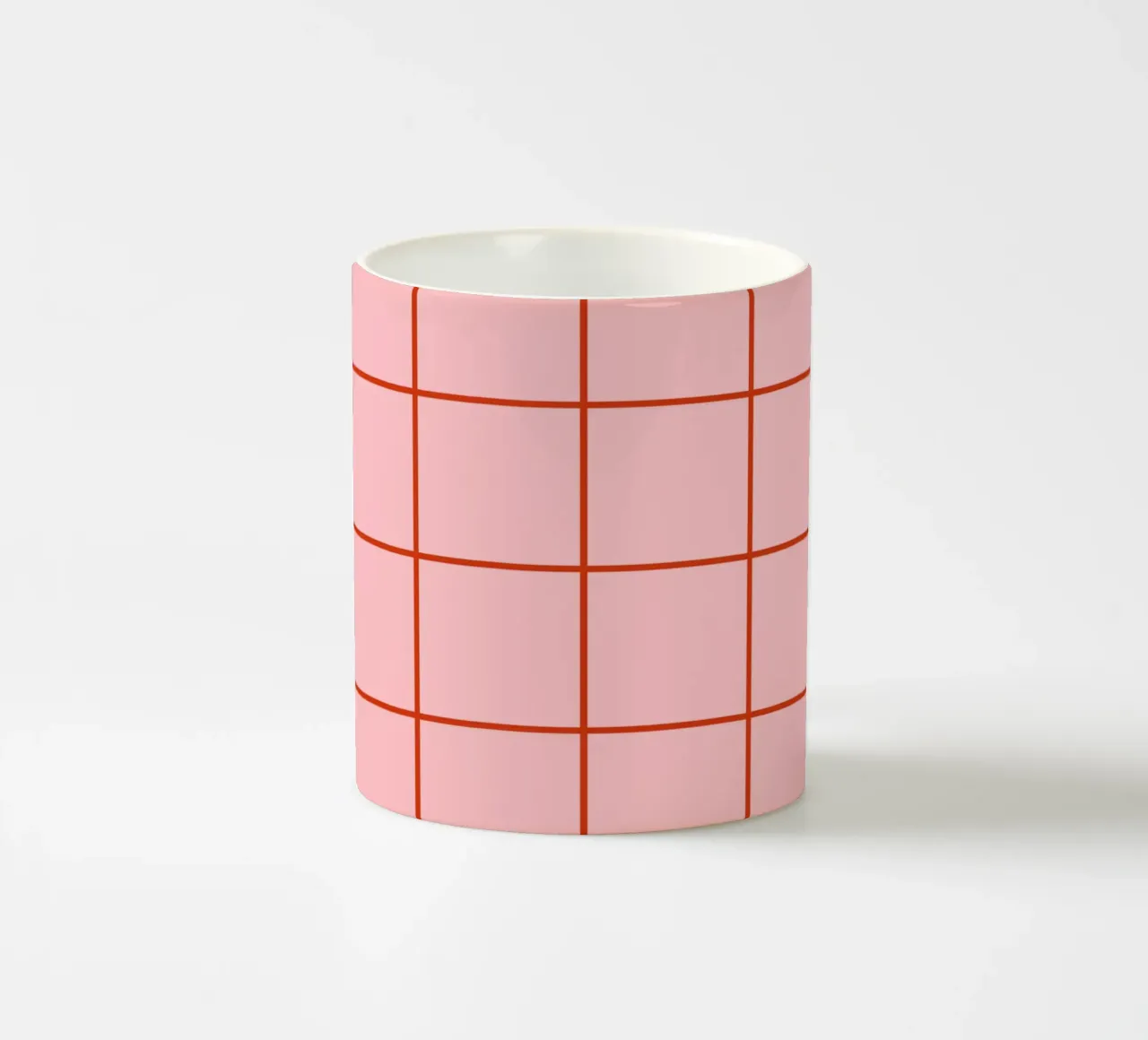 Quadrati a righe - rosa e rosso tazza in ceramica da Wackapacka