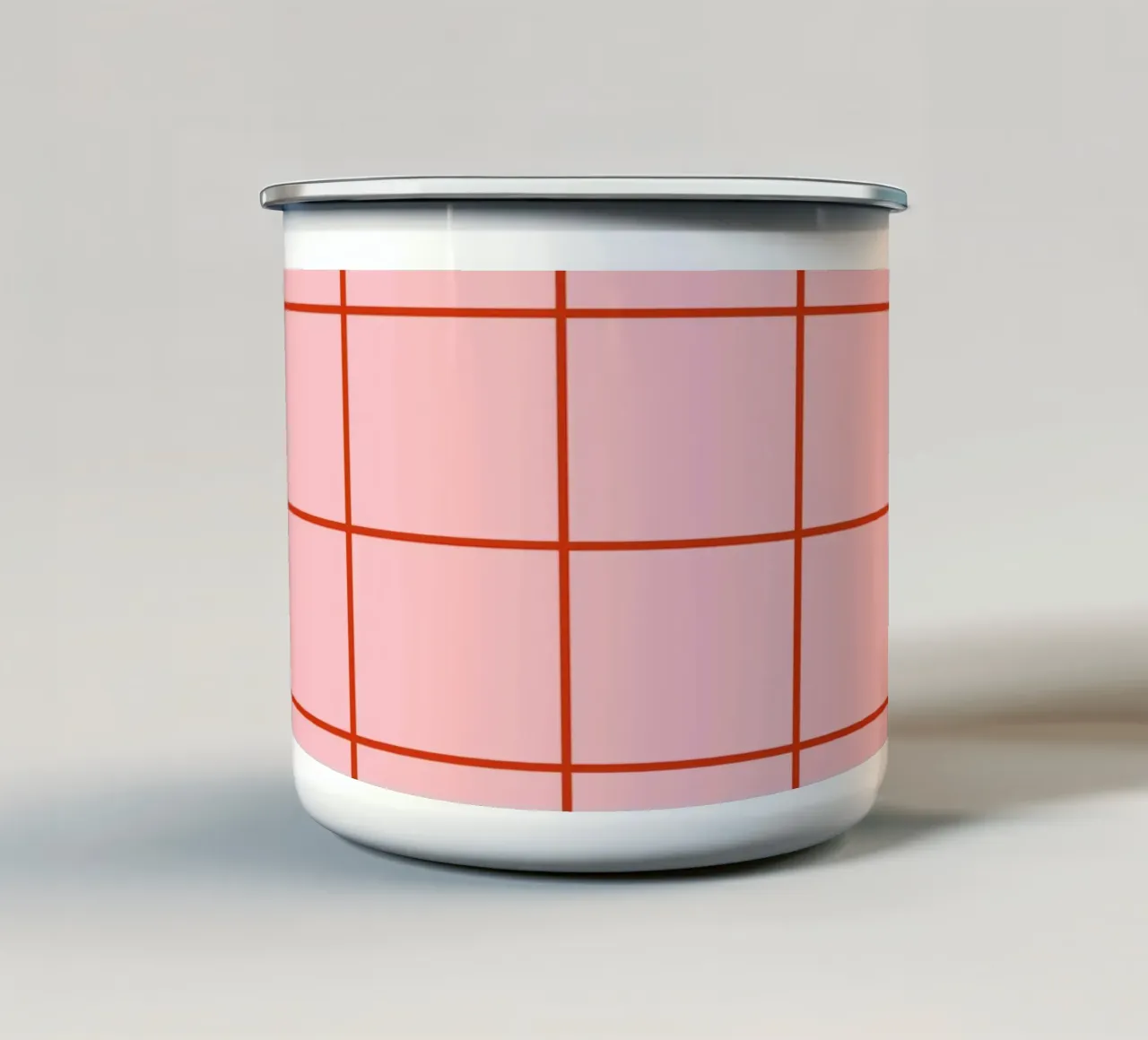 Quadrati a righe - rosa e rosso tazza in smalto da Wackapacka