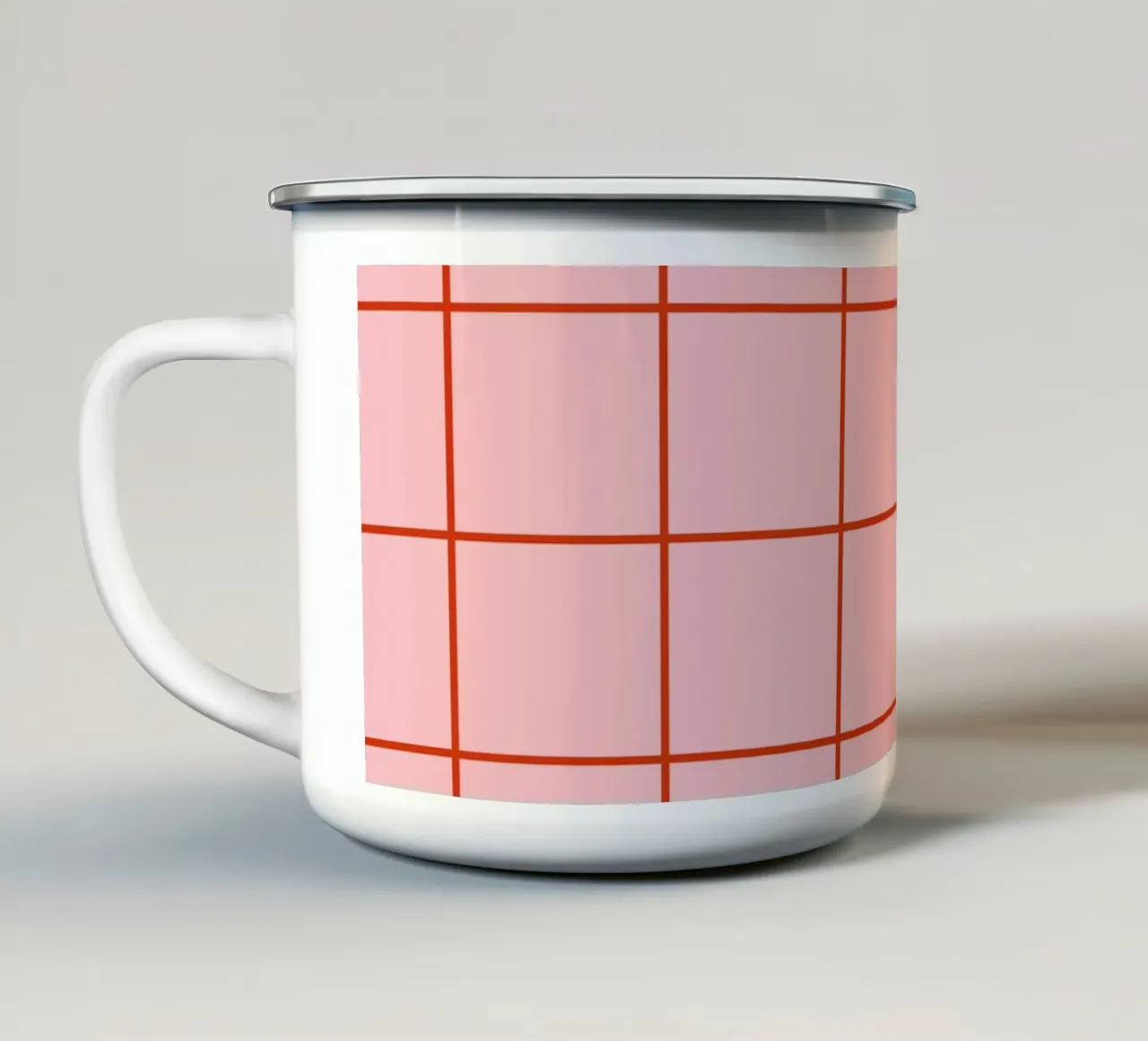 Quadrati a righe - rosa e rosso tazza in smalto da Wackapacka