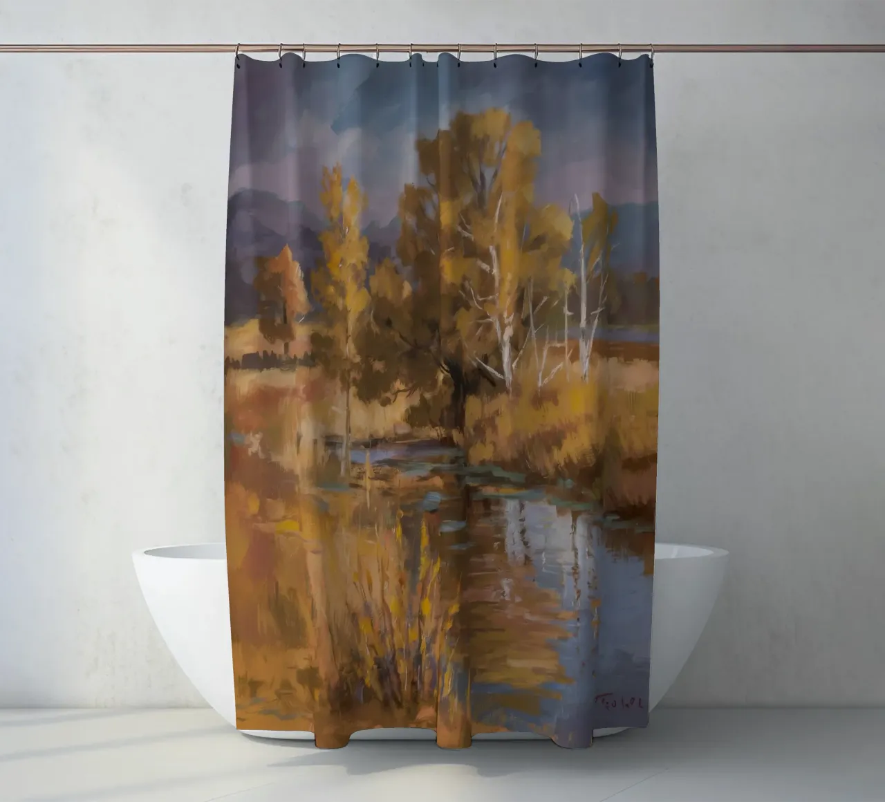 Riflessi autunnali del fiume tenda da doccia da Radiance Landscape