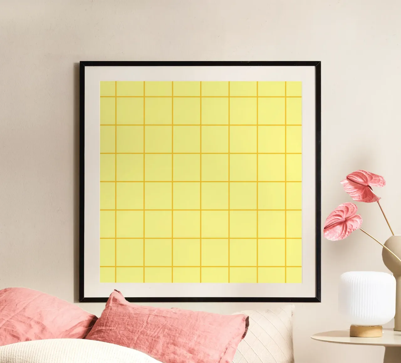 Carrés rayés - jaune citron poster de Wackapacka