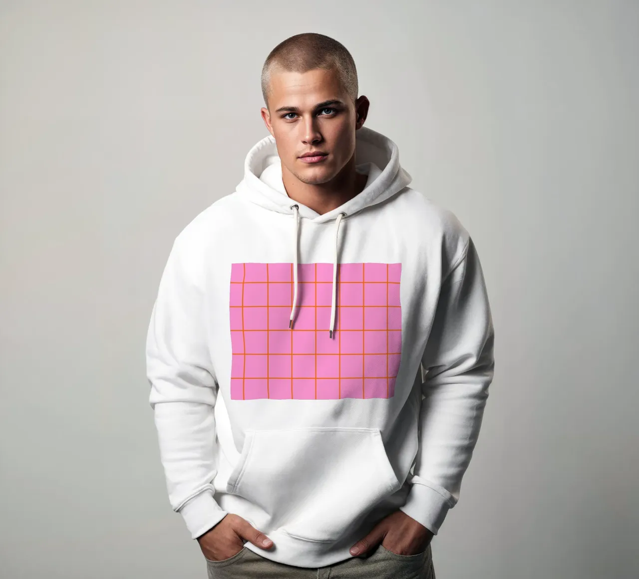 Quadrati a righe - rosa e arancione felpa con cappuccio da Wackapacka
