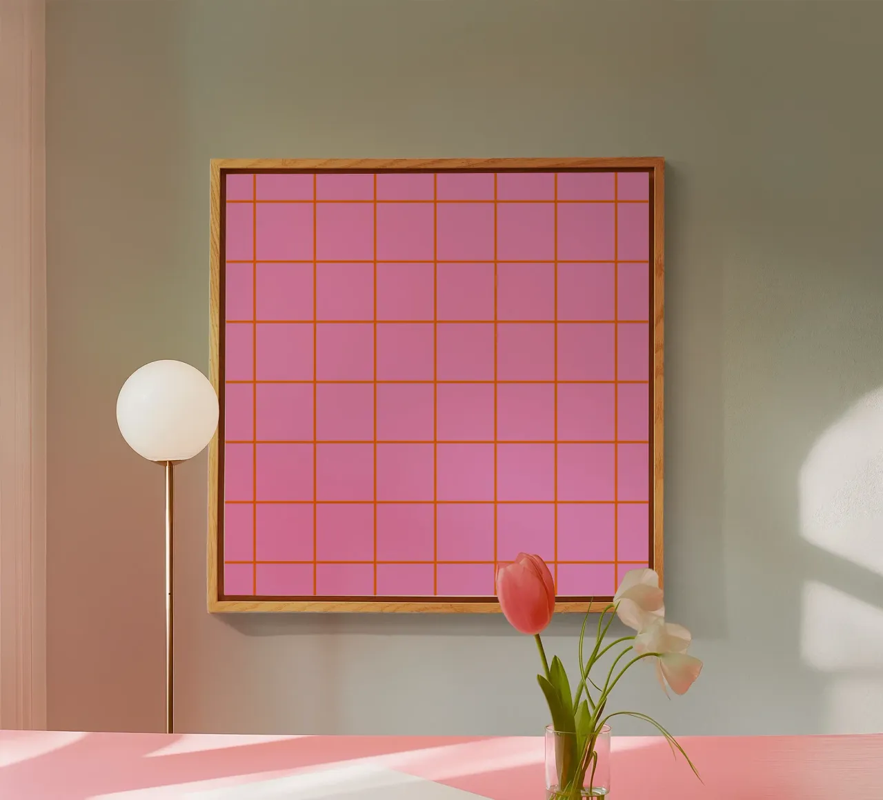 Quadrati a righe - rosa e arancione plexiglass da Wackapacka