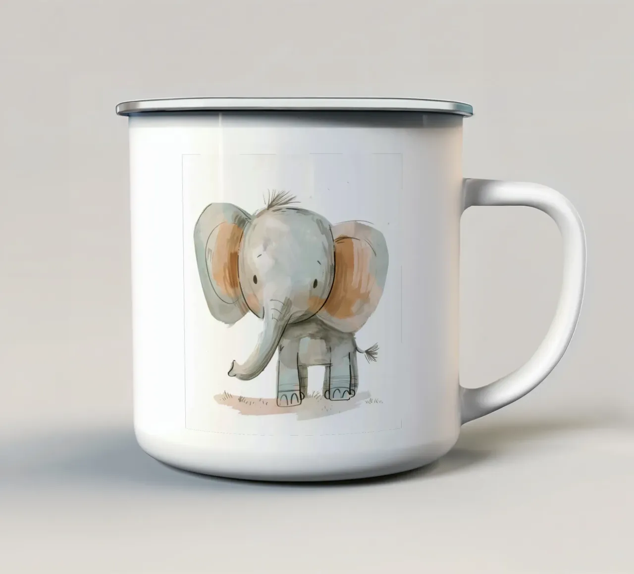 Un grazioso cucciolo di elefante dalle linee morbide e giocose tazza in smalto da DesignDoodle