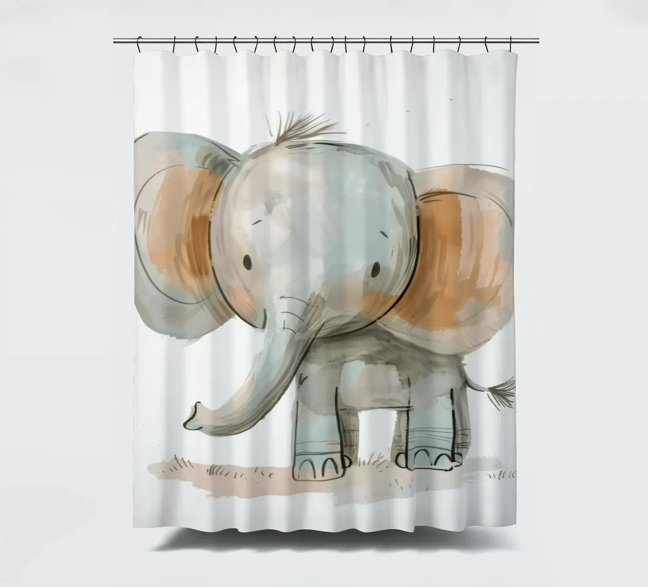 Entzückendes Elefantenbaby in weichen, verspielten Linien Duschvorhang von DesignDoodle