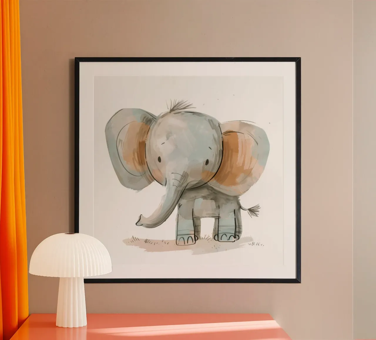 Un grazioso cucciolo di elefante dalle linee morbide e giocose poster da DesignDoodle
