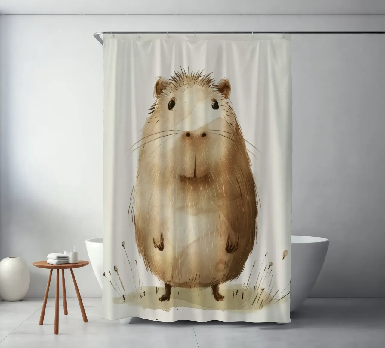 Charmantes Capybara mit schrulligem, verspieltem Geist Duschvorhang von DesignDoodle