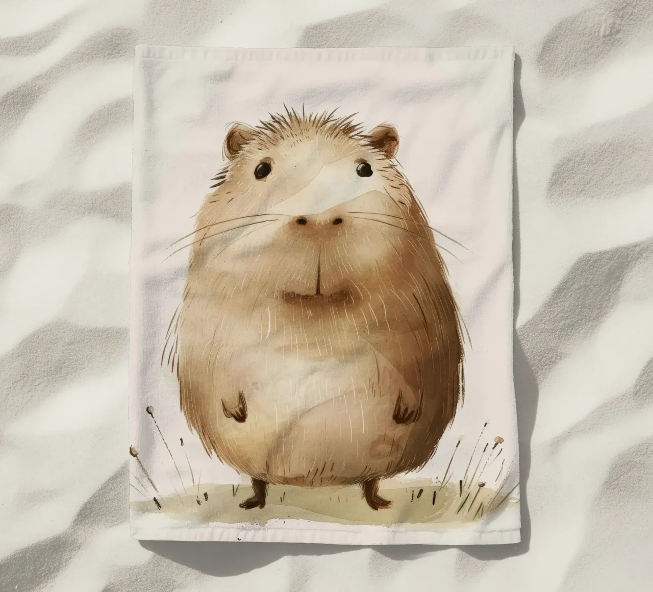 Charming Capybara with Quirky, Playful Spirit beach towel by DesignDoodle