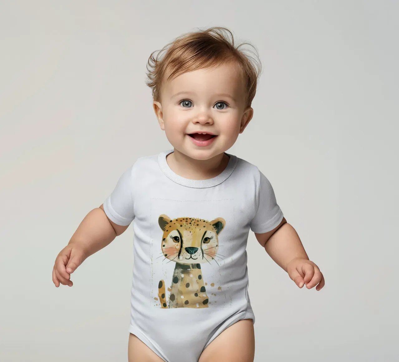 Adorabile cucciolo di ghepardo in un'arte audace ed espressiva body neonato maniche corte da DesignDoodle