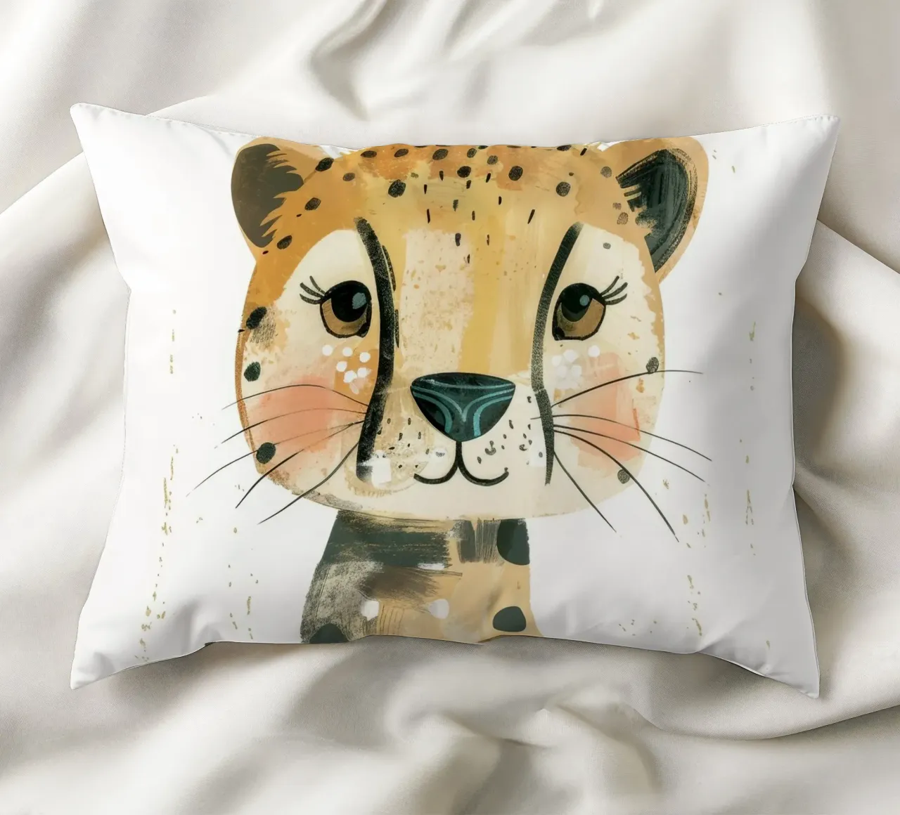 Adorabile cucciolo di ghepardo in un'arte audace ed espressiva cuscino da DesignDoodle