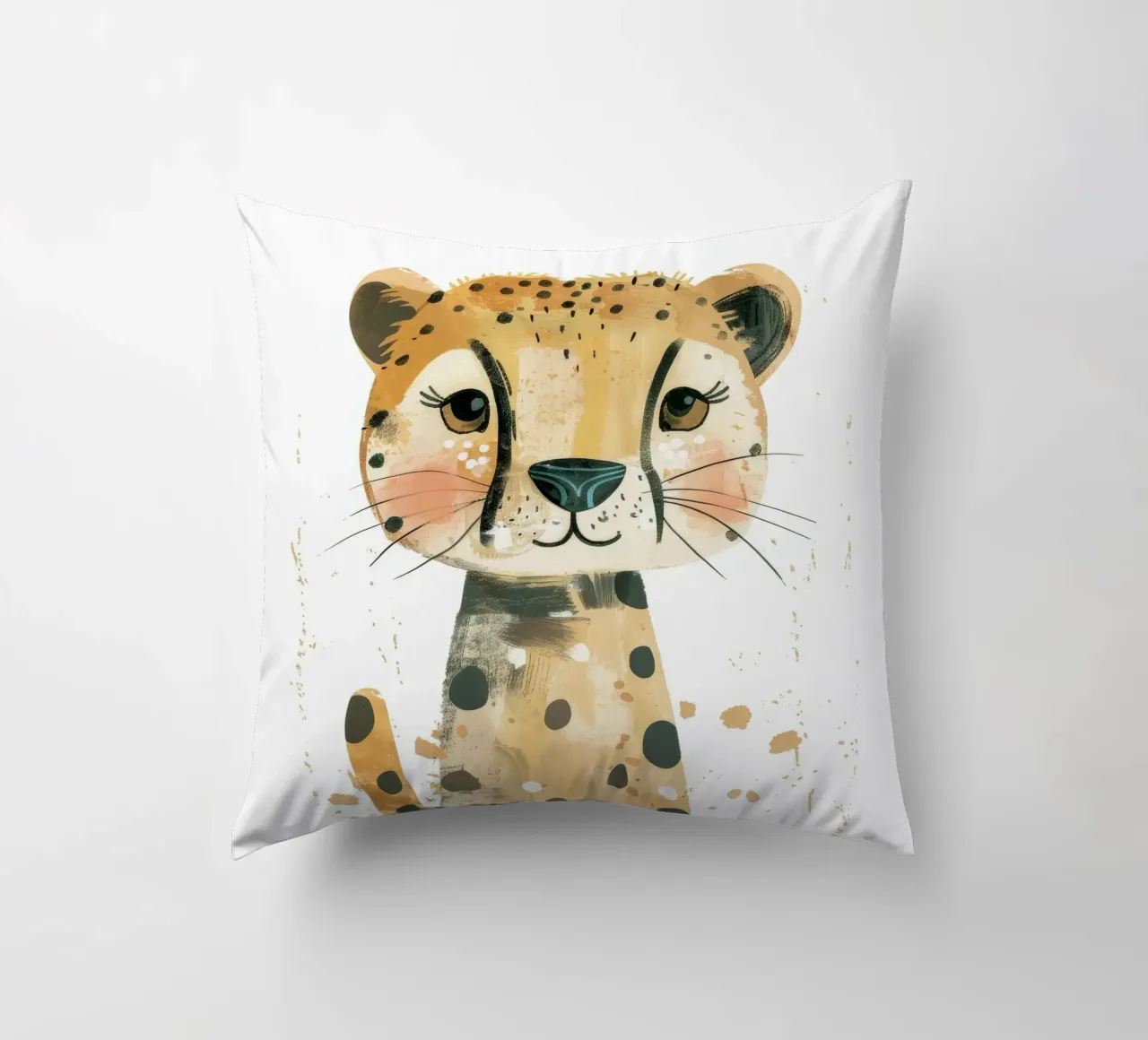 Adorabile cucciolo di ghepardo in un'arte audace ed espressiva cuscino da DesignDoodle