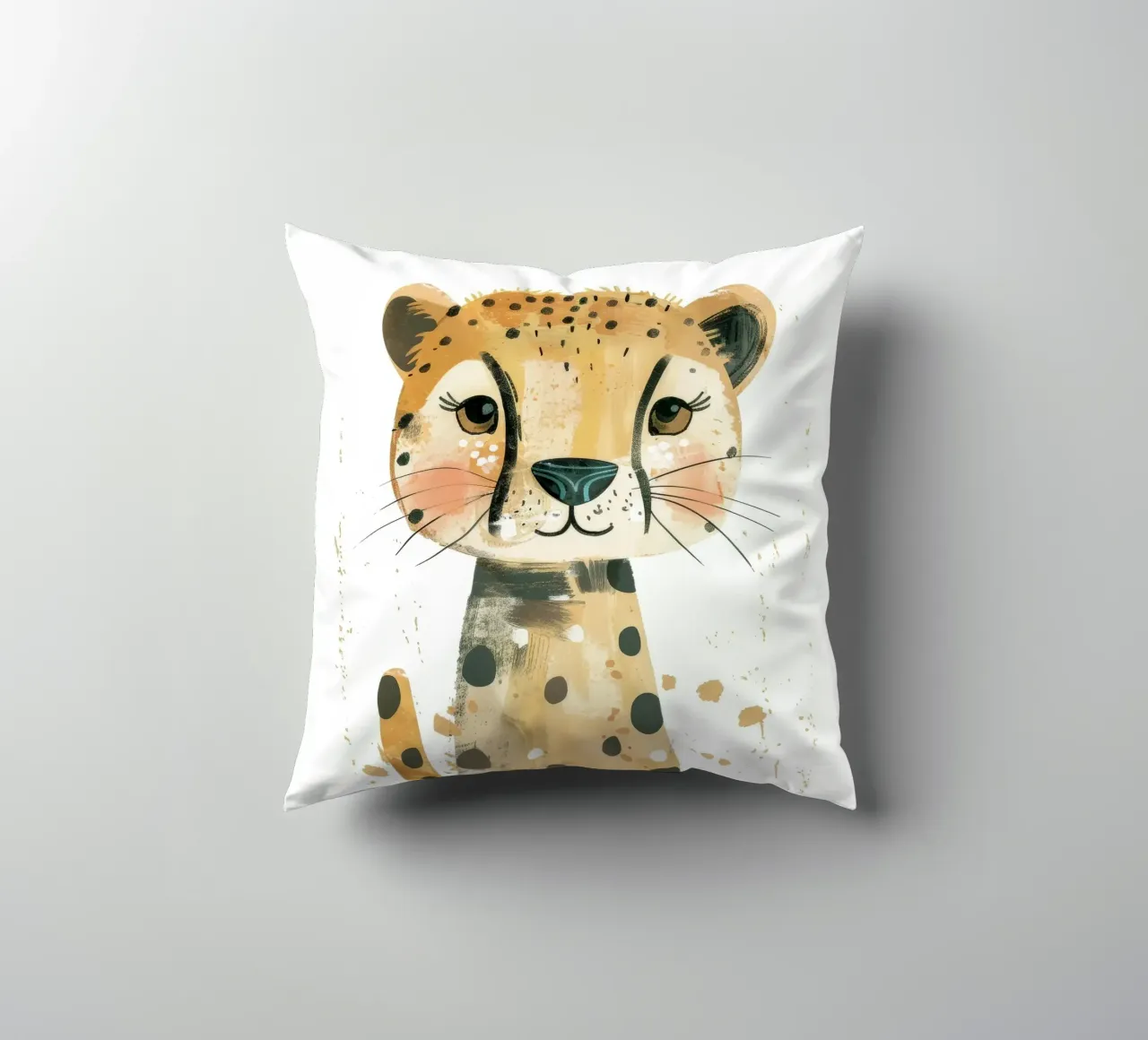 Adorabile cucciolo di ghepardo in un'arte audace ed espressiva cuscino da DesignDoodle