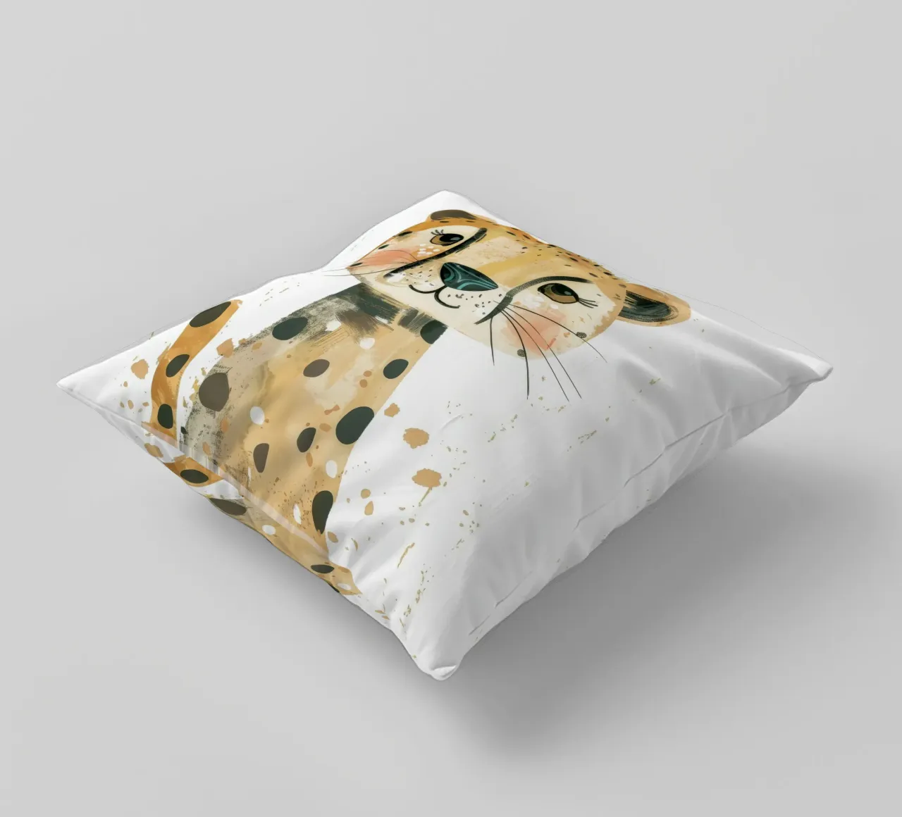 Adorabile cucciolo di ghepardo in un'arte audace ed espressiva cuscino da DesignDoodle