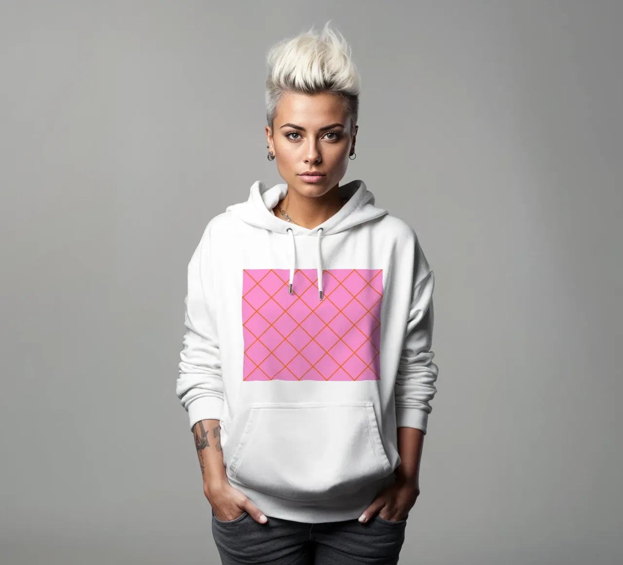 Diamanti a strisce - arancio e rosa felpa con cappuccio da Wackapacka