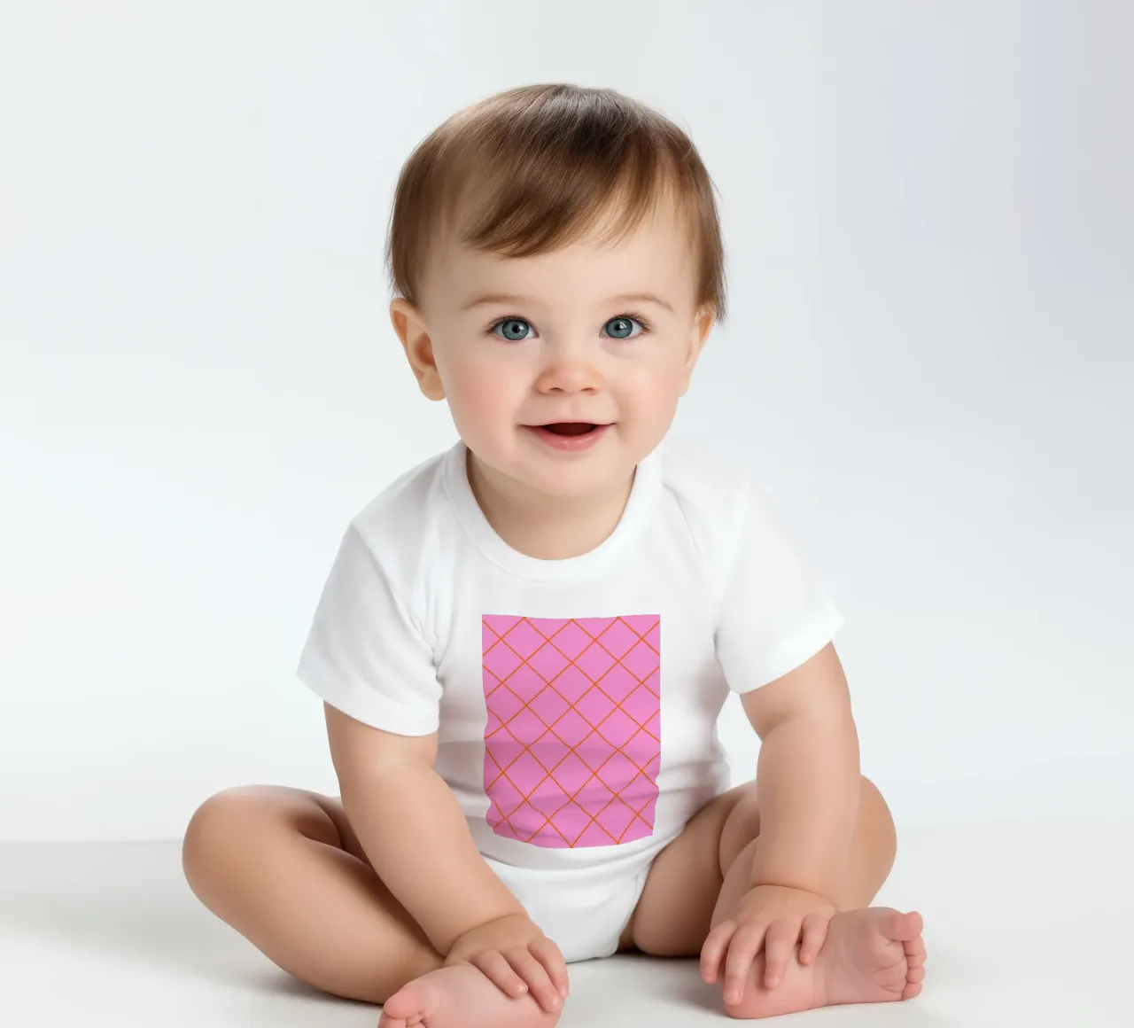 Striped diamonds - orange and pink short-sleeve baby romper by Wackapacka