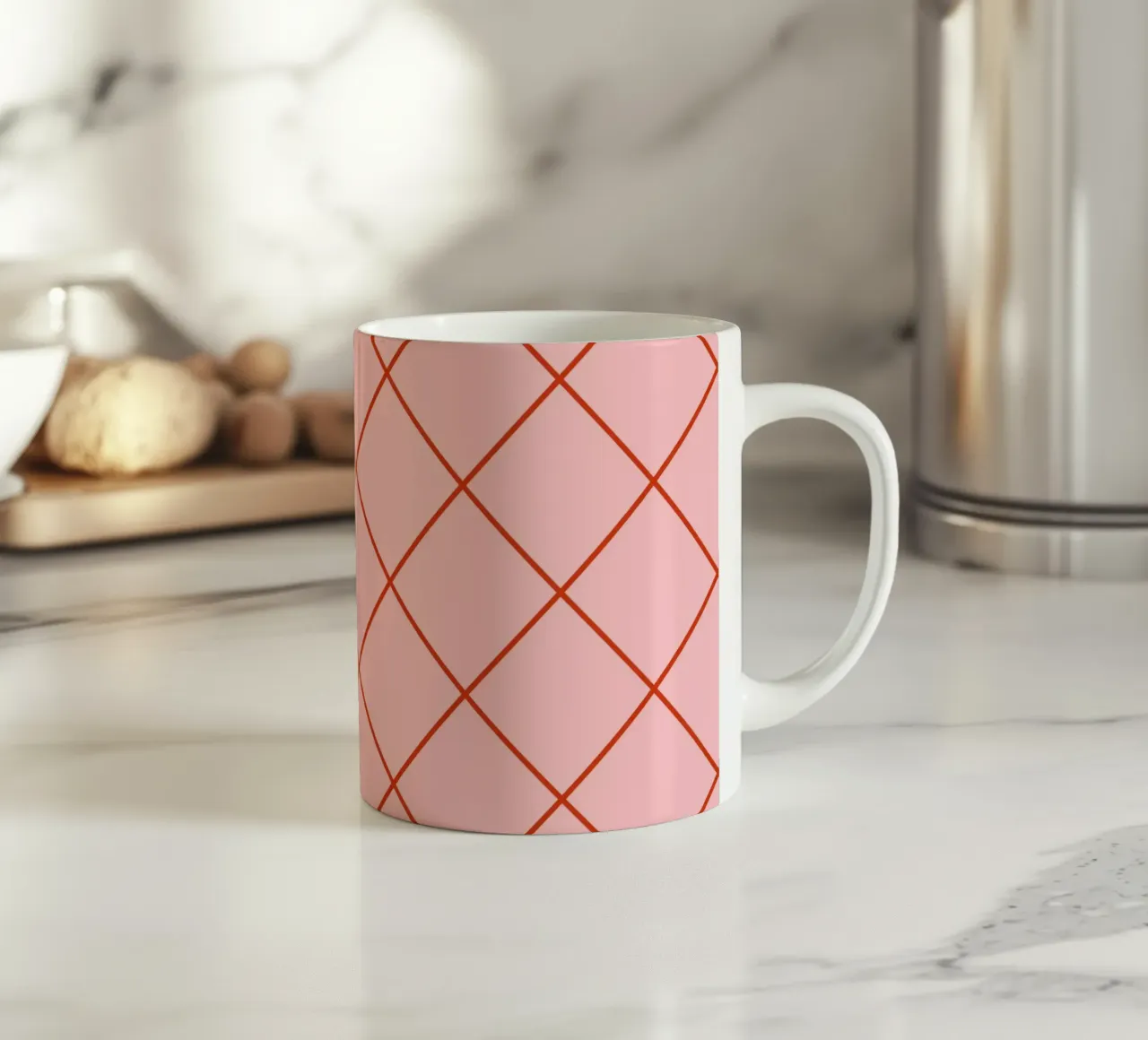 Diamanti a strisce - rosa e rosso tazza in ceramica da Wackapacka