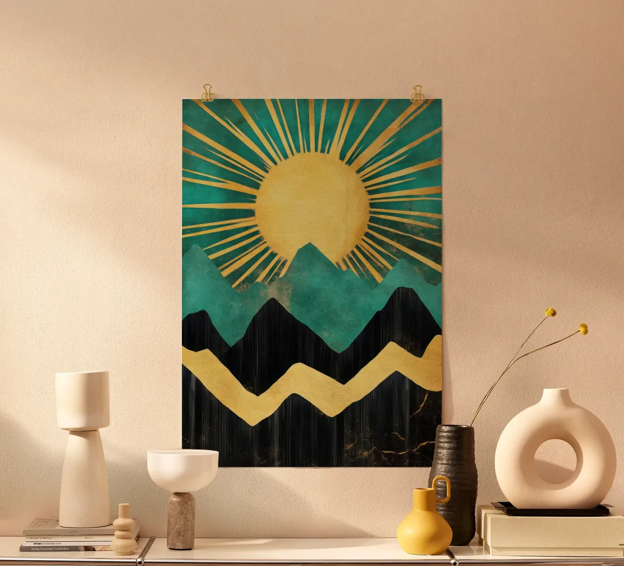 Alba sulle montagne in nero e oro carta hahnemühle da Niklas