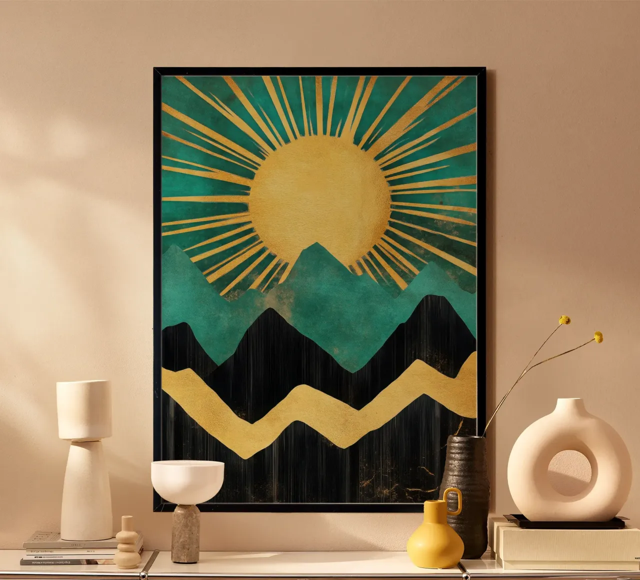 Alba sulle montagne in nero e oro carta hahnemühle da Niklas