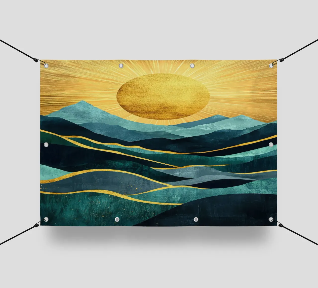 Paesaggio montano sereno con luce solare dorata telo in pvc da Niklas