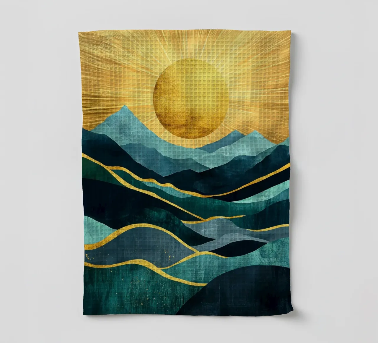 Paesaggio montano sereno con luce solare dorata canovaccio da cucina da Niklas
