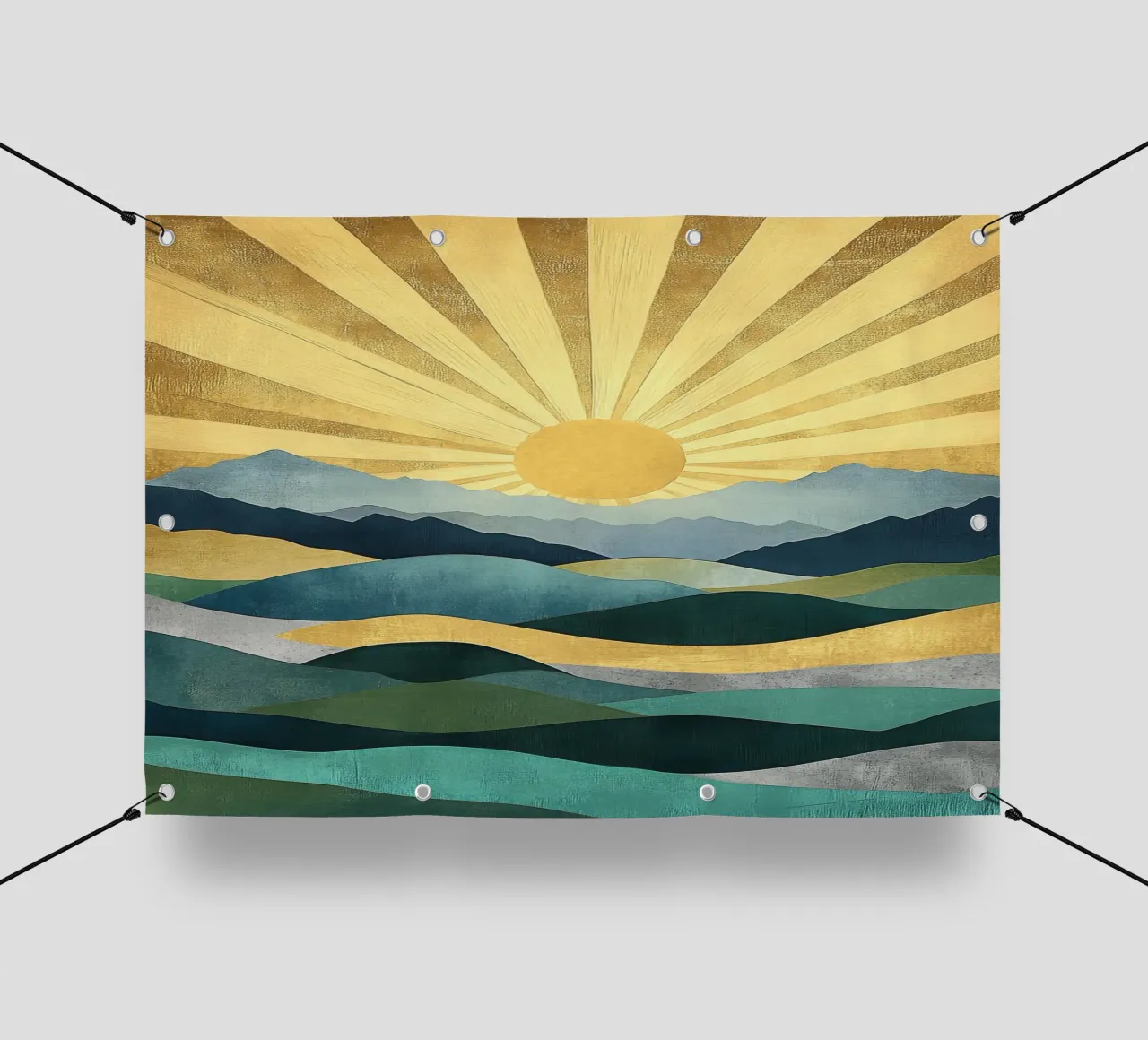 Paesaggio montano astratto con raggi di sole telo in pvc da Niklas