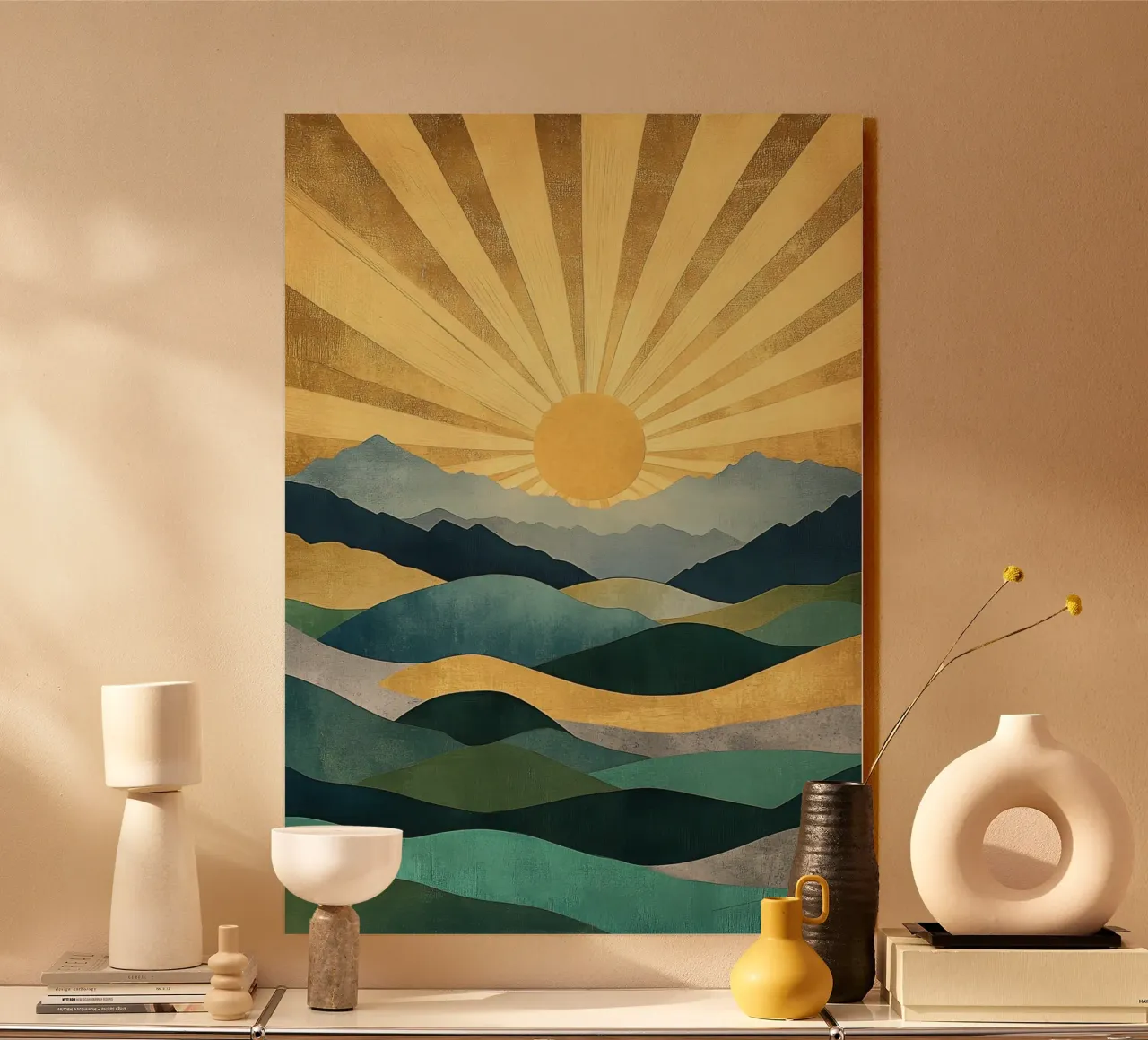 Paesaggio montano astratto con raggi di sole plexiglass da Niklas