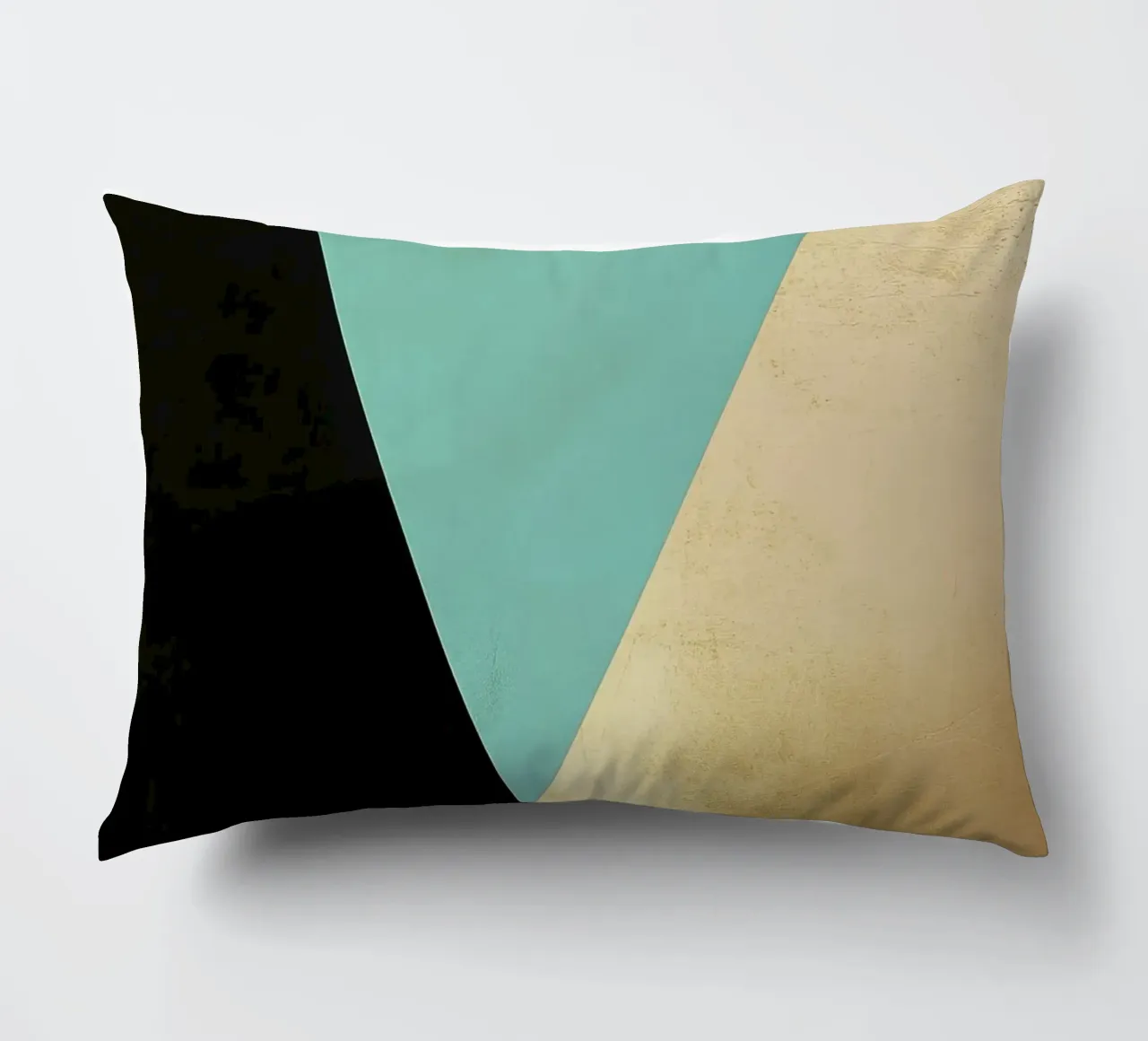 Minimalistische achtergrond met goudfolie en turkoois kussen van Niklas