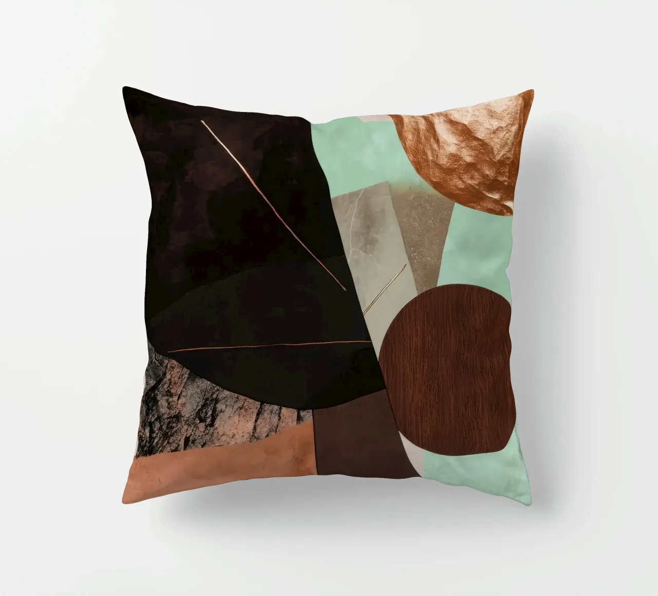 Collage digitale con toni della terra e forme geometriche cuscino da Niklas
