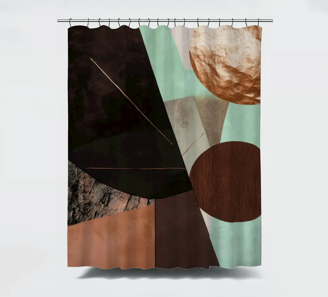 Collage digitale con toni della terra e forme geometriche tenda da doccia da Niklas