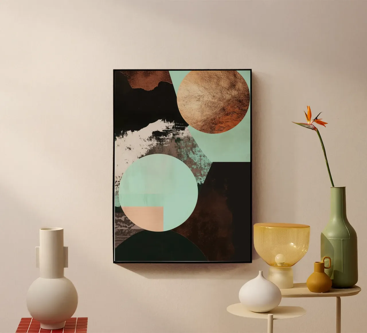 Arte astratta in turchese, marrone e rame plexiglass da Niklas