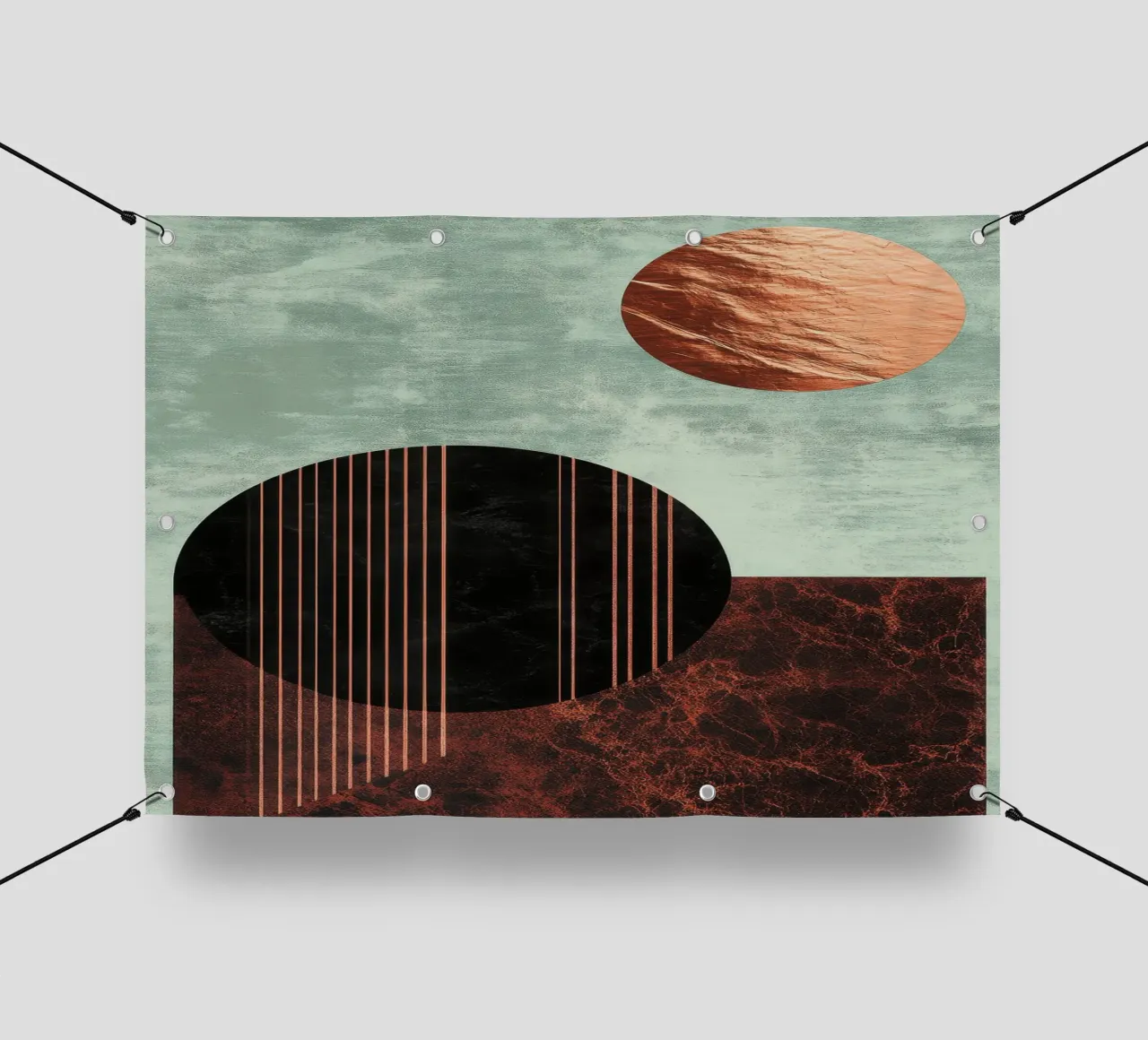 Diseño minimalista en cobre y negro lonas publicitarias de Niklas