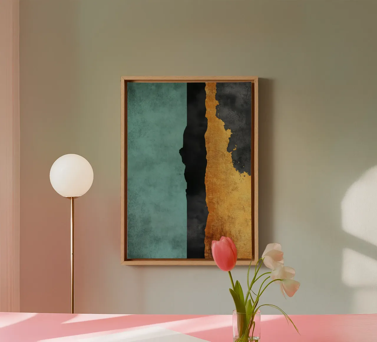 Composizione minimalista in nero e oro tela con Cornice a cassetta da Niklas