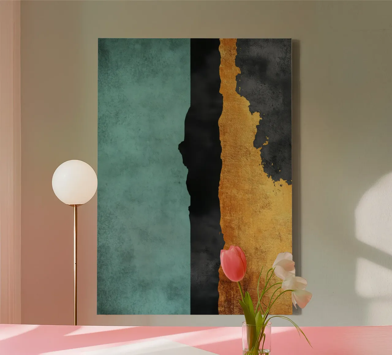 Composizione minimalista in nero e oro tela con Cornice a cassetta da Niklas