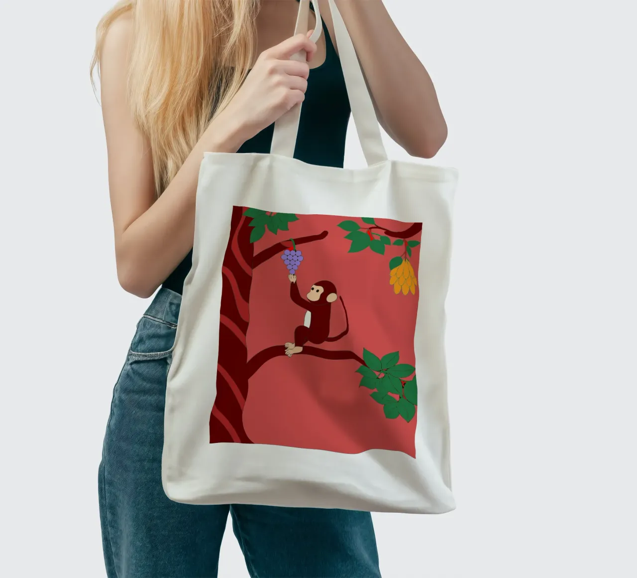 Scimmia e uva borsa in juta da OUR SHOP